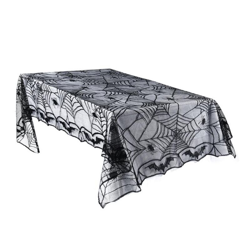 48.03x88.19 Inches Spider Web Black Tablecloth Halloween Party Decoration Horror Spider Bat Table Cloth Scene Decor Prop