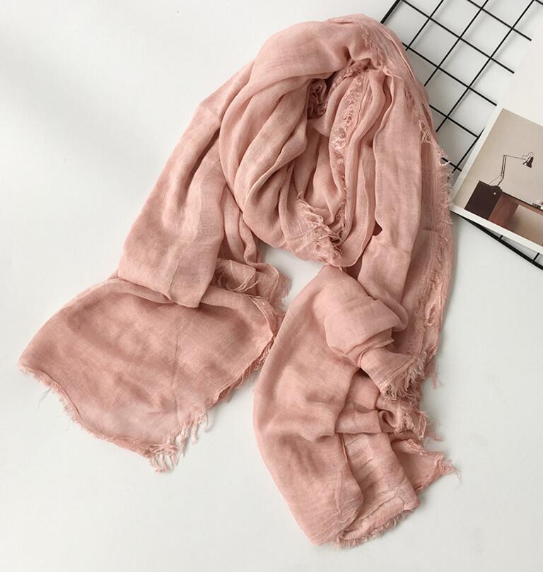 Black Red Cotton Acrylic Winter Women Scarf Men Warm Long Shawl Solid Wrinkle Scarves Ring Collar 75*180CM M255: Pink