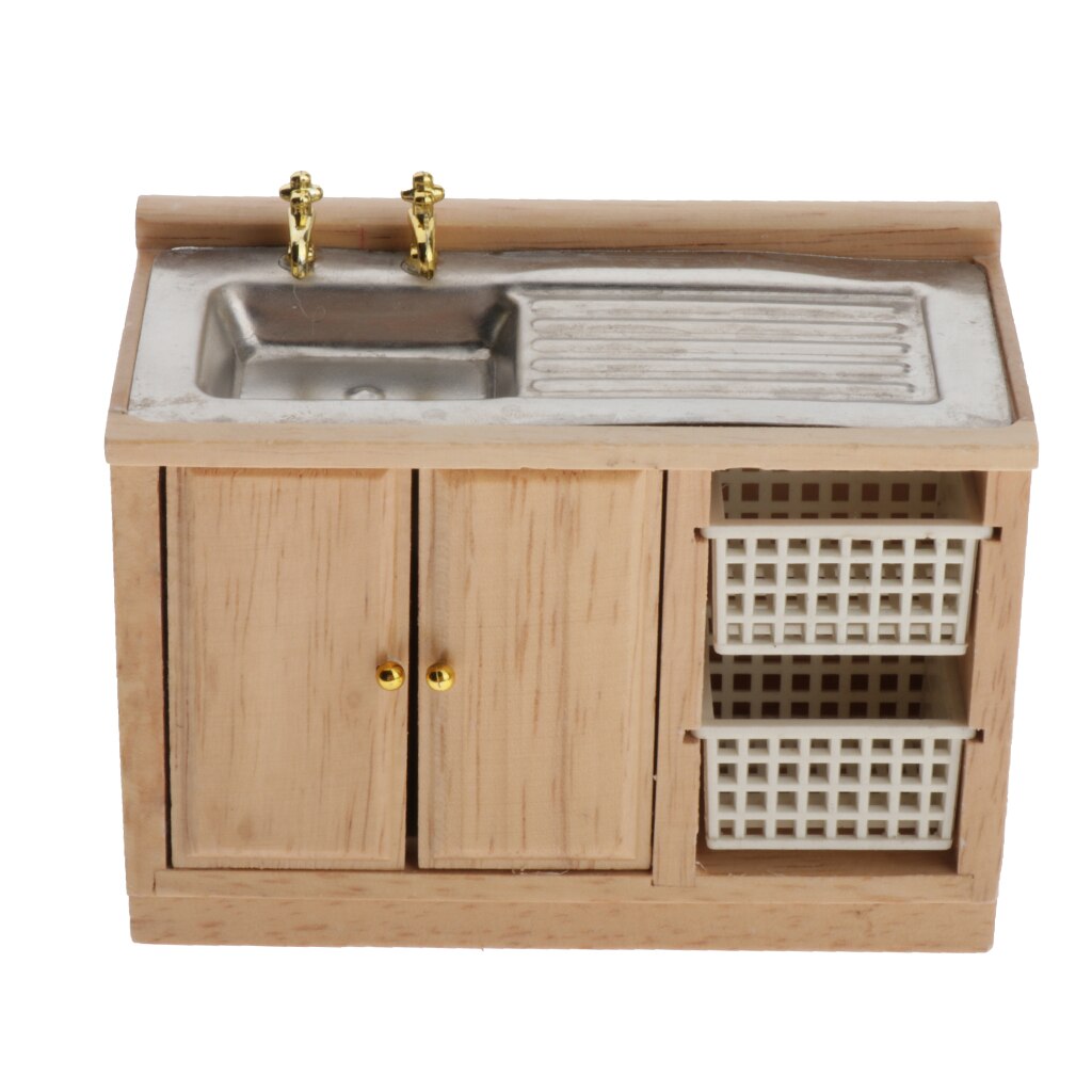 1:12 Dollhouse Miniatures Wooden Cupboard Wash Basin Cabinet Kitchen Furnitures
