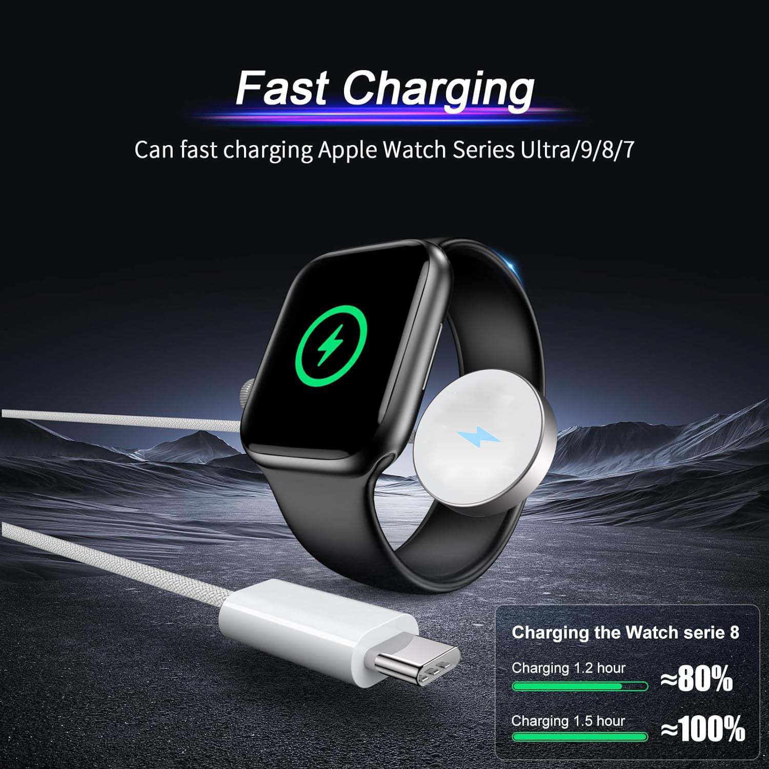 Cable cargador USB C de carga rápida Compatible con Apple Watch Cable de carga de reloj magnético Compatible con Watch Series 10 9 8 7