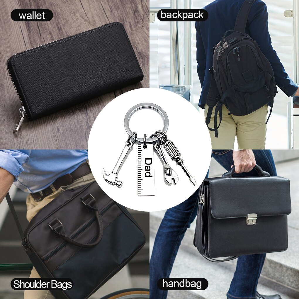 Dad Keychain Stainless Steel Alloy Screwdriver Keyring DIY Wrench Key Ring Decor Hanging Pendant Father's Day