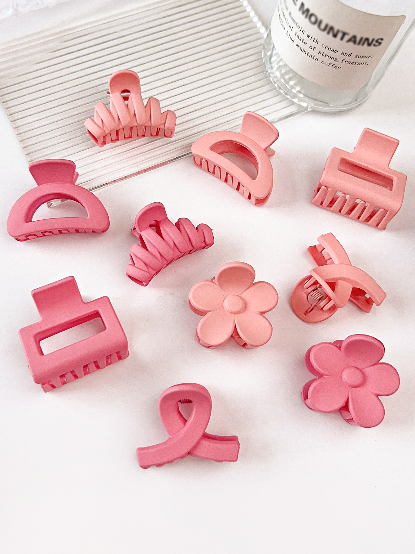 10 Pcs Pink Small Claw Clips Set,Matte Tiny Flower Jaw Clips for Women Girls,5 Style Nonslip for Thin Medium Fine Hair: Pink