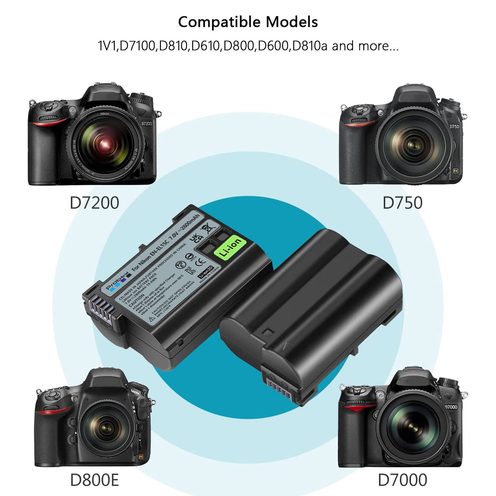 2800mAh EN-EL15A EN-EL15C EL15 EN EL15 Battery + LED Charger for Nikon D500, D610, D750, D800, D810, D850, D7000, D7100, D7500