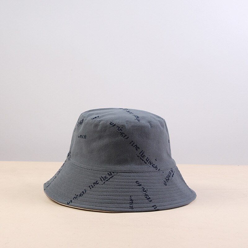 Produkt bokstav mönster fiskarmössa rosa gul svart beige grå vårsommar solskydd dam bucket hat: Grå