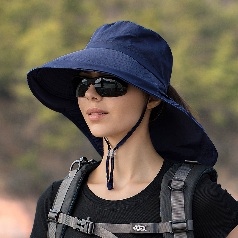 Sombrero de verano para mujer, protección UV para el cuello, visera para el sol para hombre, pesca, senderismo, chal de ala ancha, protector solar, gorra con cola de caballo undefin: Naranja