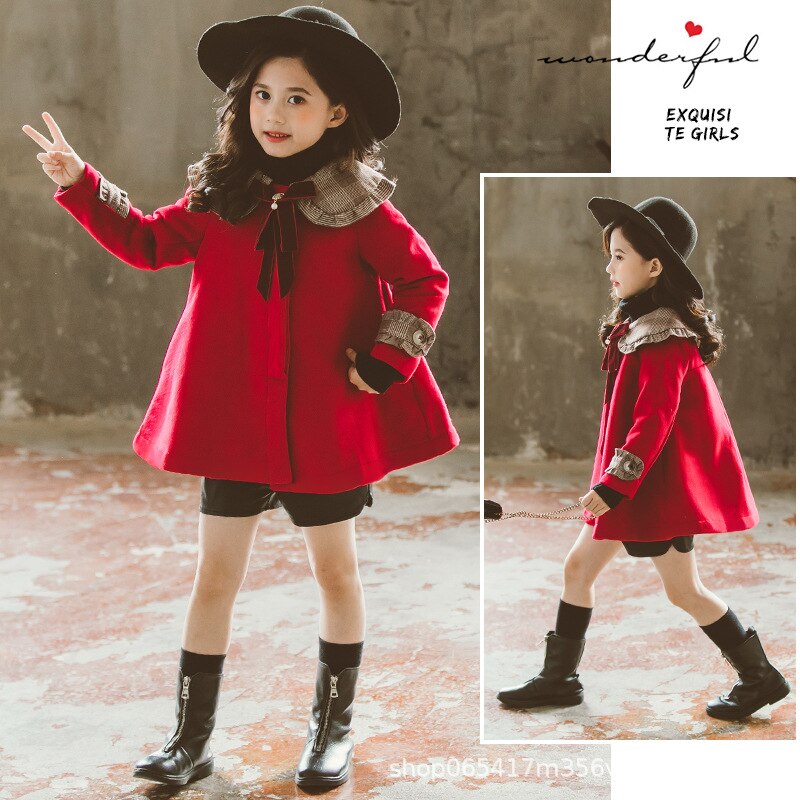 Kinderen wollen jas voor meisjes kinderen herfst winter wollen overjas jassen kerst kostuums rode bovenkleding tops kleding voor 3-12y