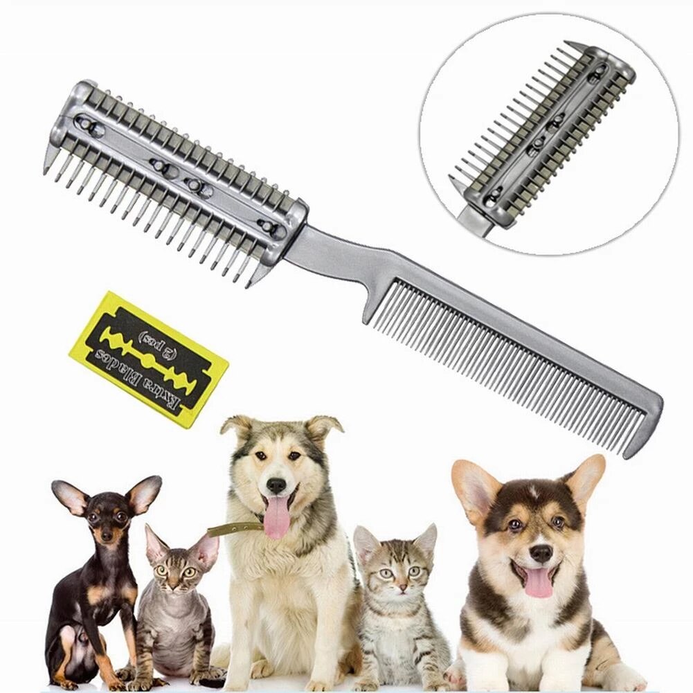 Kam Huisdier Dual-End Haar Trimmer Styler Haar Knippen Kam Kam Voor Trimmen Kat En Hond Haar Reiniging En zorg Met 2 Bladen