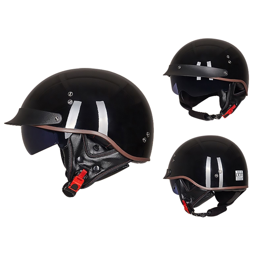 Retro Helmets For Motorcycle Capacete De Moto Helmet Vintage Street Touring Scooter Half Helmet Built In Visor DOT Certification: Blue / M