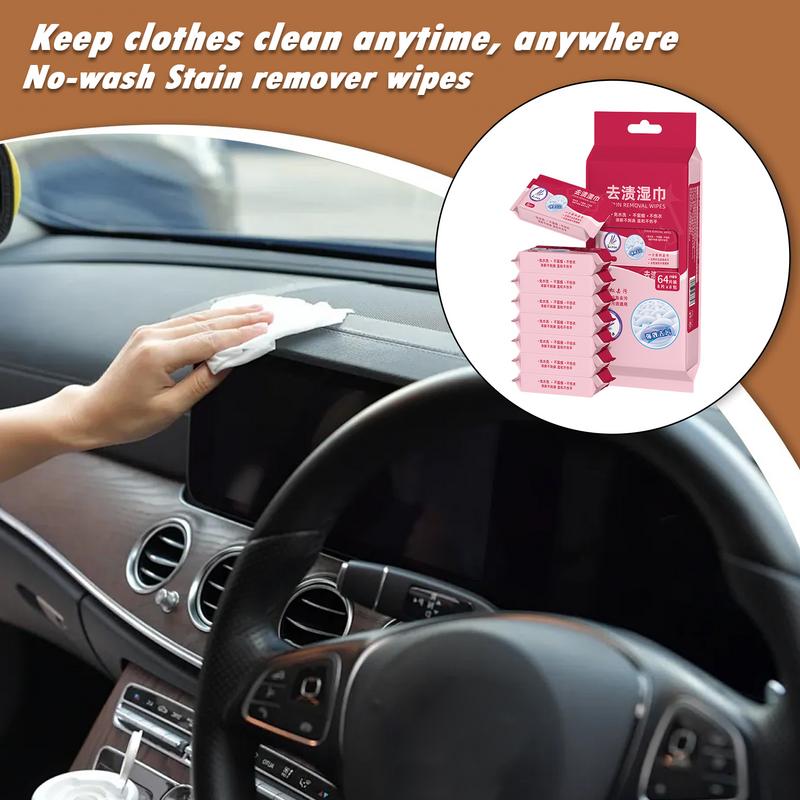 Clothing Stain Remover No-wash Stain Remover Wipes 64 Pieces Portable Instant Cloth Towel Cleaner For Clothes Shoes Handbags