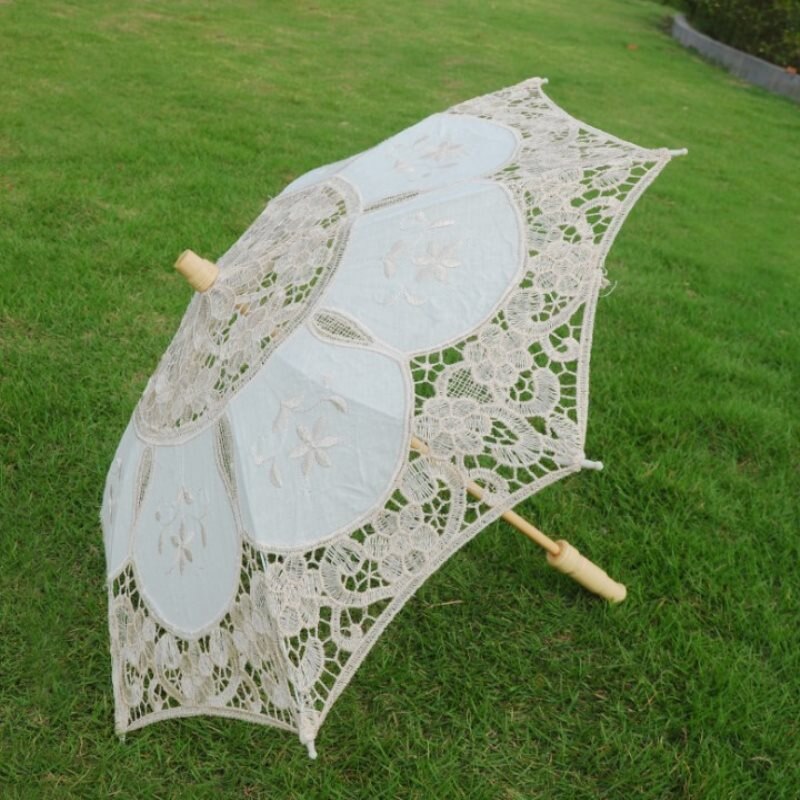 1PC blanco encaje Beige paraguas sombrilla boda de algodón bordado paraguas