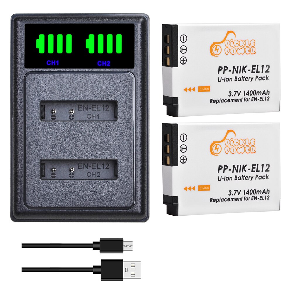 EN-EL12 EN EL12 Battery Charger Kits for Nikon CoolPix S610c S1000pj S6200 S6300 S9400 S9500 S9200 S9700 S9900 AW120 AW110 S70.: Charger and 2Battery
