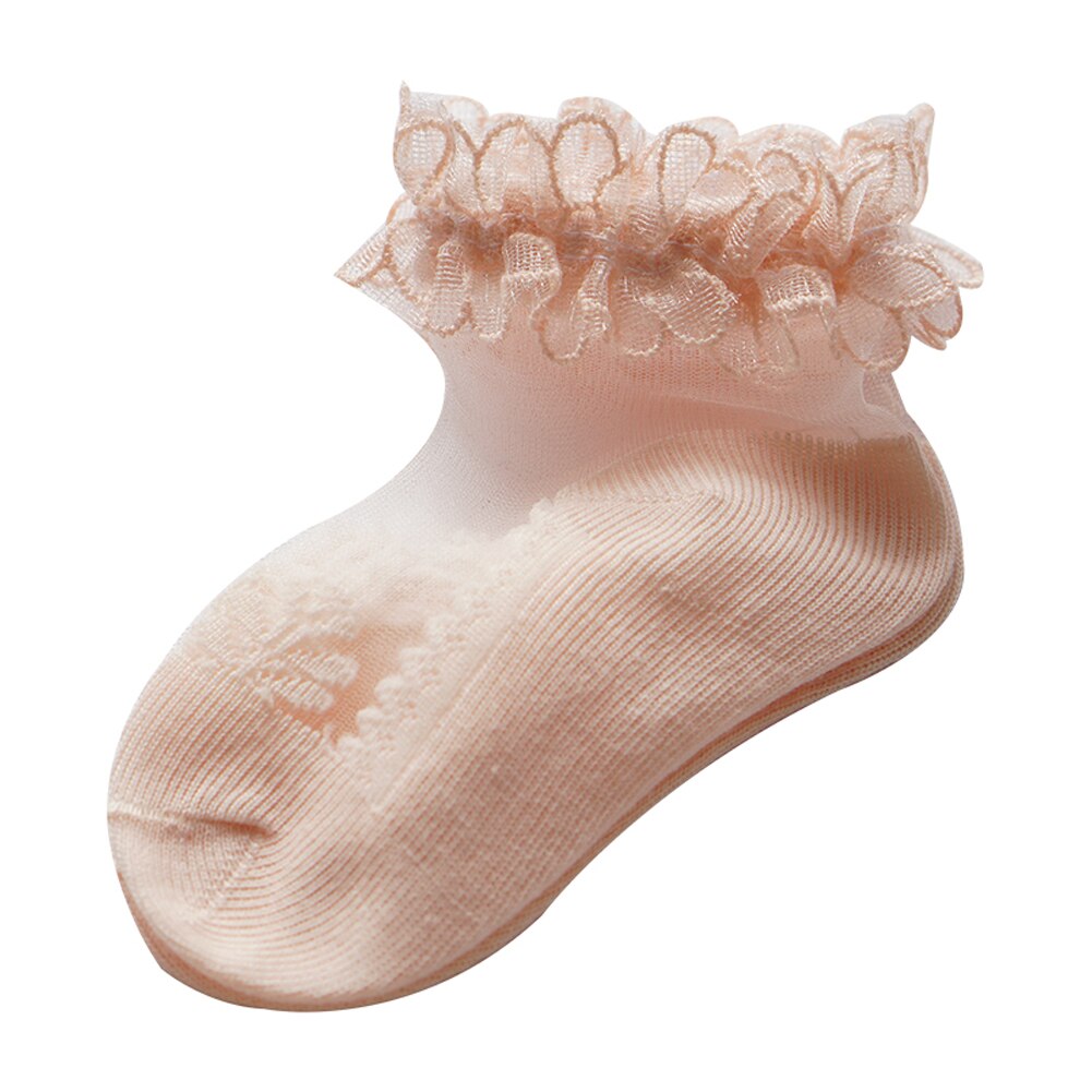 Kindersokken lente zomer meisjes kant geplooide effen enkel mesh sokken prinses baby tutu sokken losse mond sokken lange warmers: Oranje / 14cm-16cm