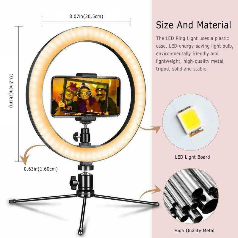 10 Inch Photography LED Selfie Ring Light With Tripod Phone Holder USB Powered Photo Studio Ring Light with Stand Accessories: Default Title