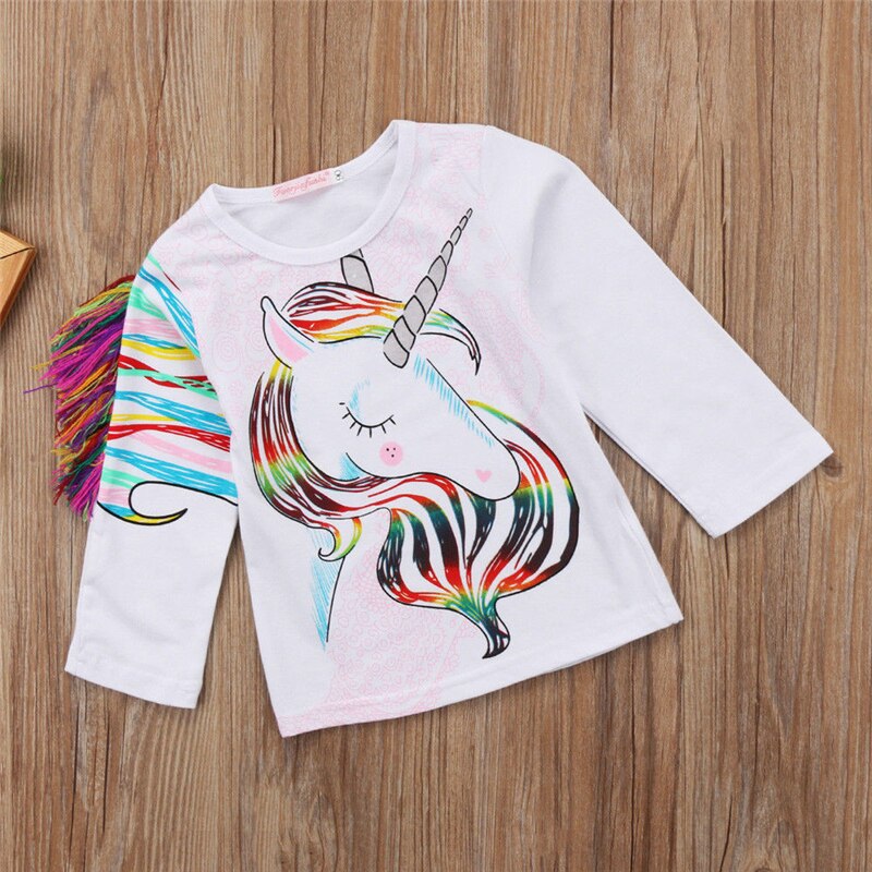 Summer Baby Boys Girls T-shirt Cotton Cartoon Unicorn Printed Tops Long Sleeve Kids T-shirt Tops Blouse Clothes