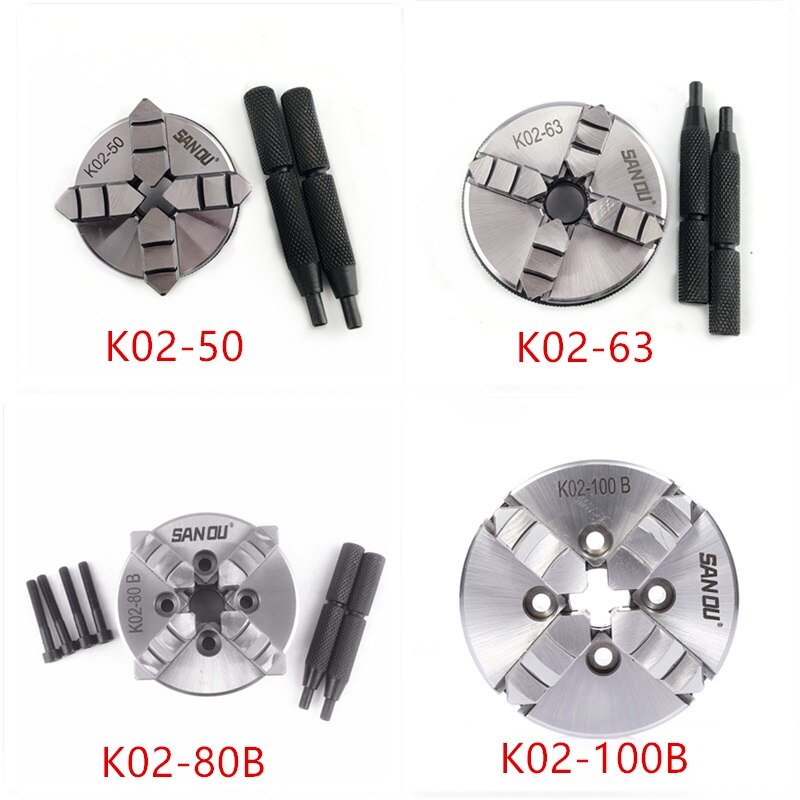 50mm Mini 4 Jaw Reversible Self-Centering M14 Thread Mount Lathe Chuck With Lock Rods K02-50+Chuck connecting rod DIY woodwork