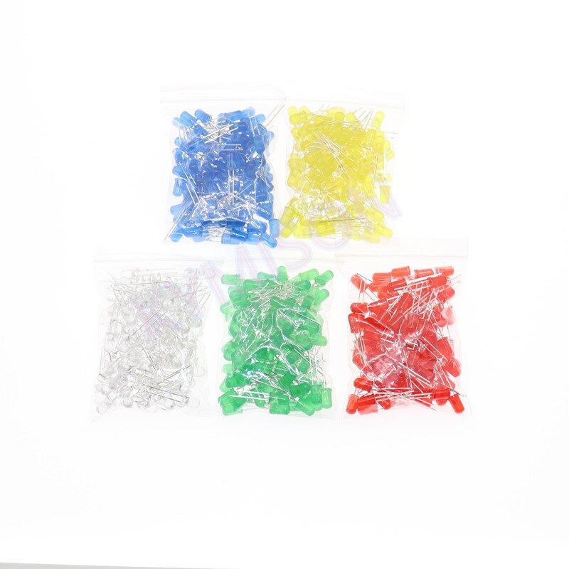 500pcs/Lot 5mm LED Diode 5 mm Assorted Kits White Green Red Blue YellowDIY Light Emitting Diode in Bag/Box: 500PCS in Bag