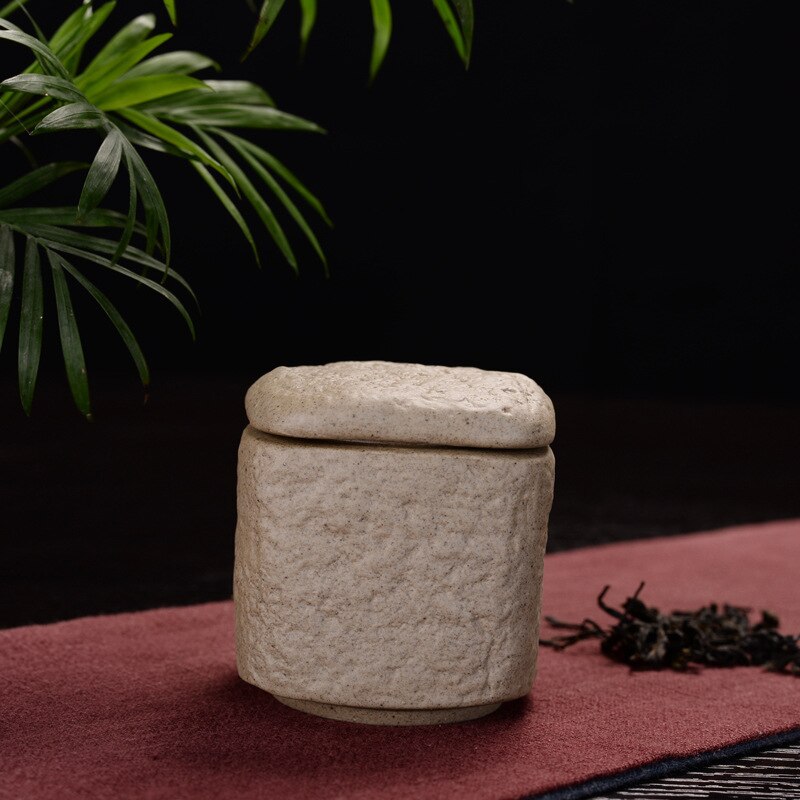 Mini caja de té creativa de cerámica gruesa, caja de té pequeña de cerámica para el hogar, Mini frasco de hojas de té sellado de viaje: A