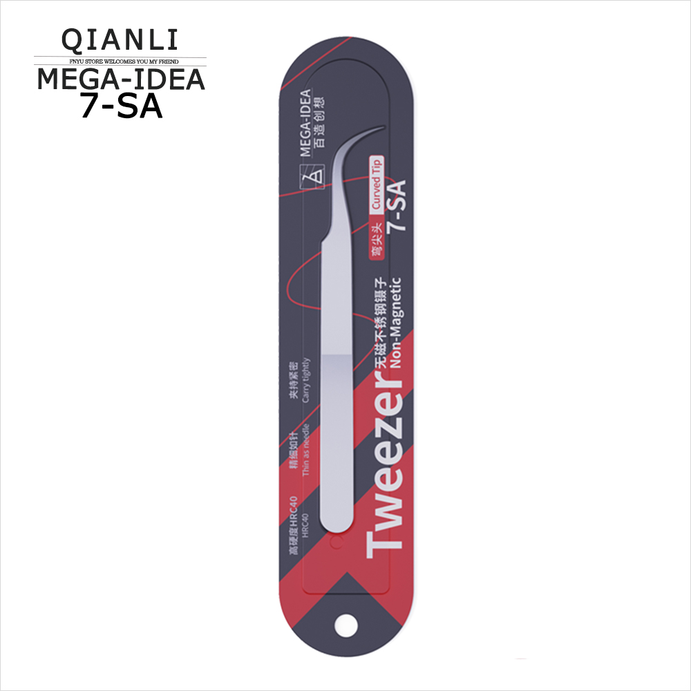 Tweezer QIANLI MEGA-IDEA 7-SA Bent tip 0.15mm 00-SA Non-Magnetic Stainless Steel Short Pointed SS-SA Long Pointed Repair Clip: 7-SA