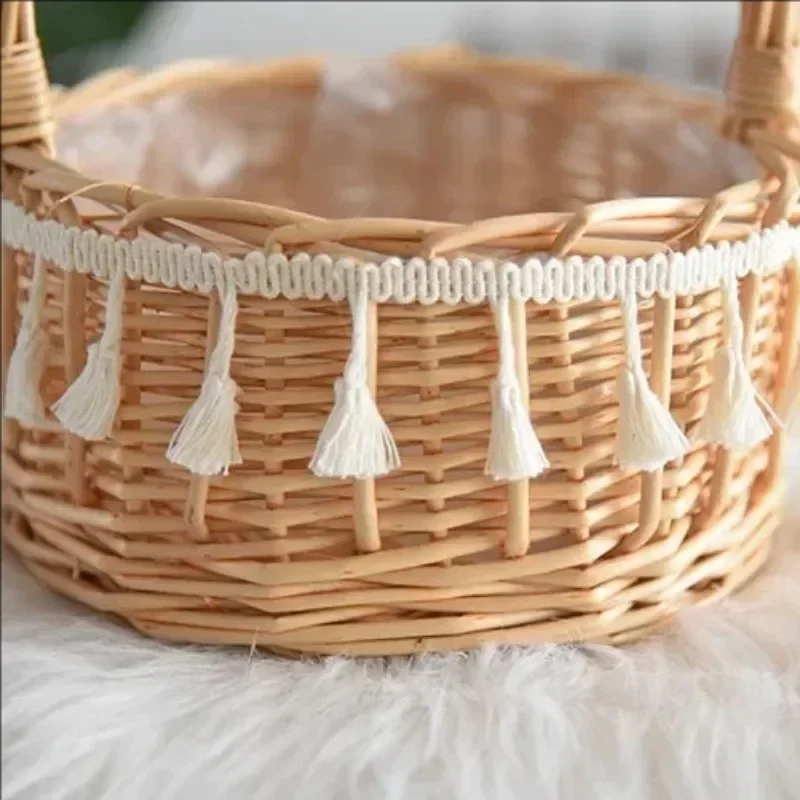 Cesta de flores tejida, cesta de almacenamiento de ratán, flor hecha a mano para niña, para el hogar, boda, baño, artículos de cocina