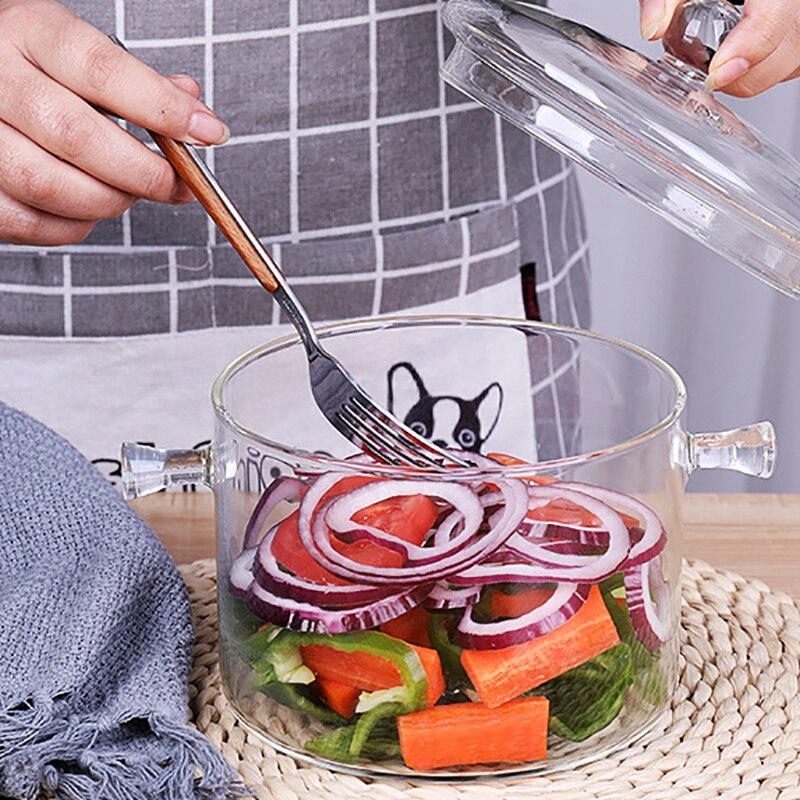 -Household Transparent Glass Soup Pot Kitchen Heat-Resistant Porridge Pot Home Glass Bowl Kitchen Cooking Tools