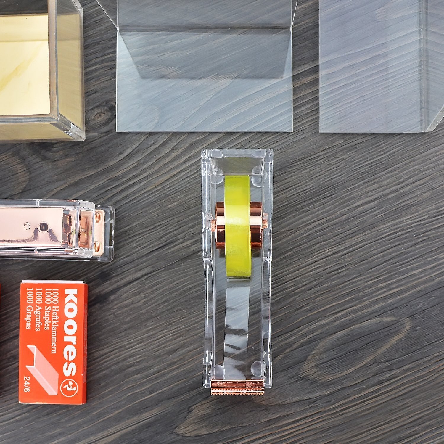 Rosa guld selvklæbende washi tape dispenser tape cutter akryl klar skole elev forsyning kontor dekoration papirvarer