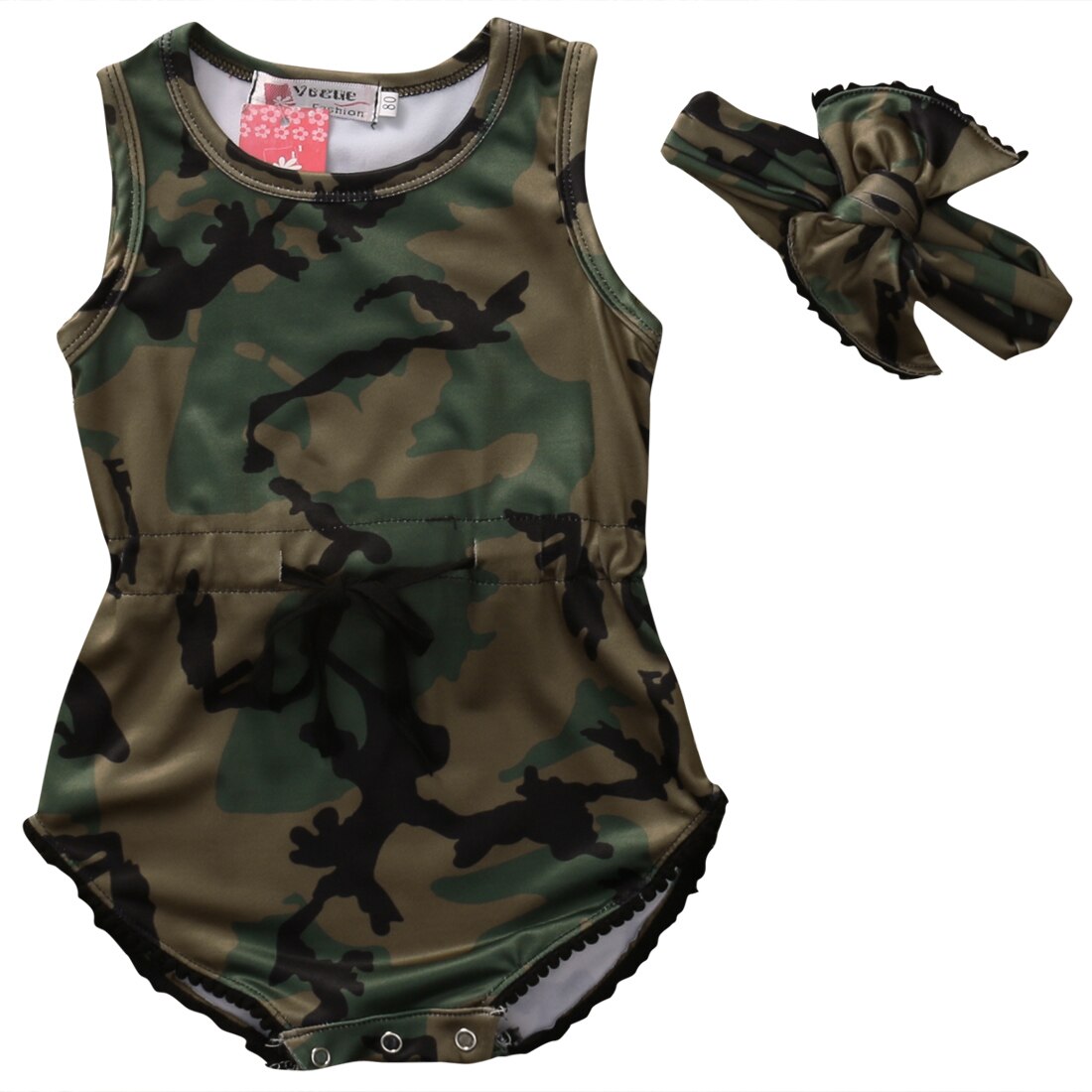 Peuter Kids Baby Jongens Meisjes Jumpsuit Kleding Sets Mouwloze Camouflage Baby Bodysuitheadband 2 Stuks Outfits Kids Romper Zomer