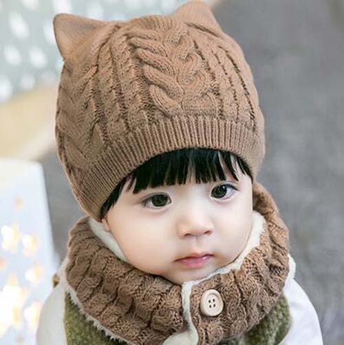 Conjunto de 2 unidades de gorro y bufanda para bebé, tejido grueso y cálido, gorros infantiles, gorros de chicos chicas, gorro de ganchillo, calentador de cabeza, de Navidad: Brown