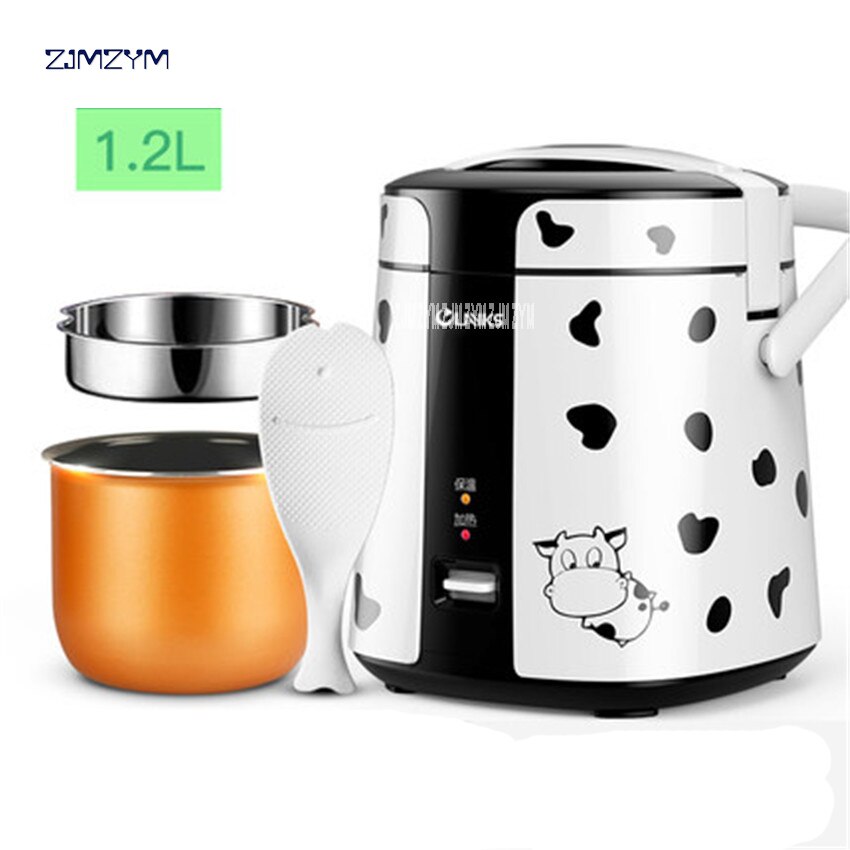 Mini Rice Cooker Electric Rice Cooker Auto Rice Cooker With Cute Pattern For Rice Soup Porridge Steamed Egg SF168 1.2L Capacity: cow color