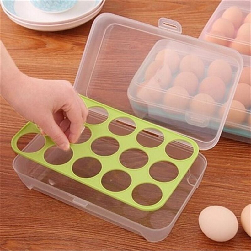 【Katerose】household 15 Grid Ei Doos Koelkast Opbergdoos Keuken Voedsel Behoud Opbergdoos Ei Rack Holding Ei Artefact: Green