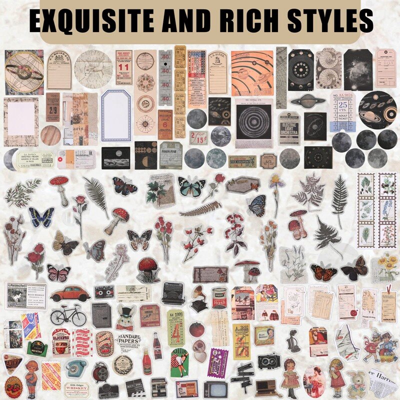 600 Pieces Vintage Stickers Journaling Paper Antique Scrapbooking Journaling Paper Aesthetic Scrapbook Paper Stickers