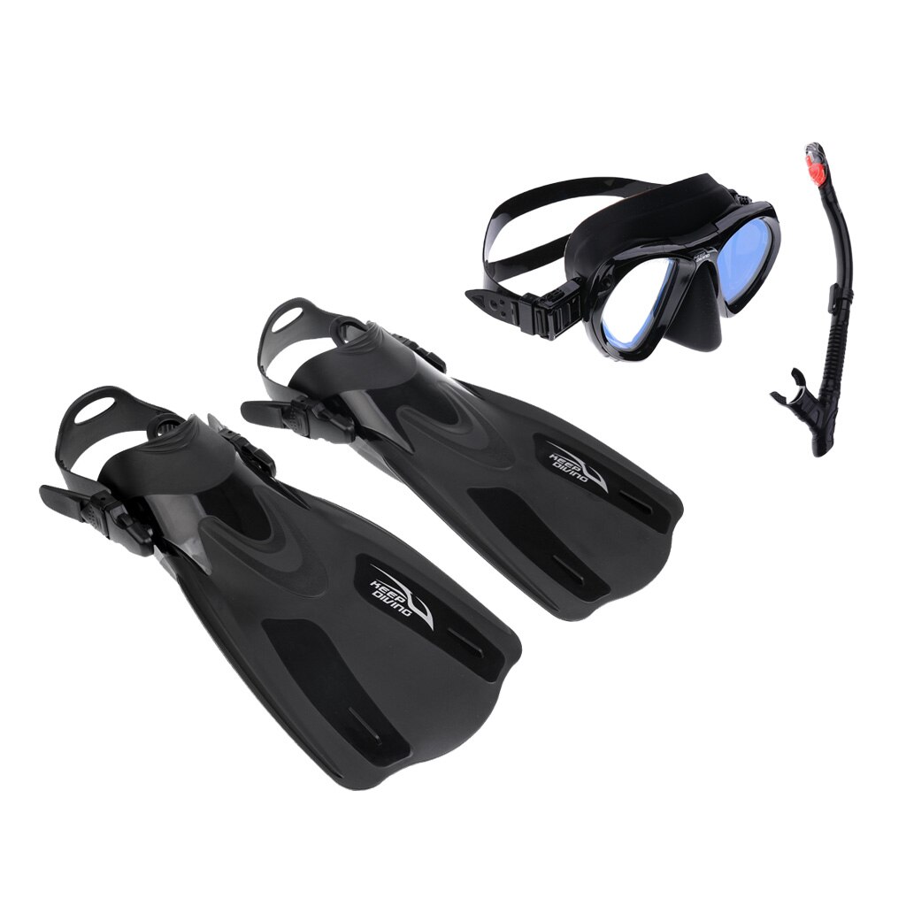High Scuba Diving Fins Flippers with Set of Diving Mask Dry Snorkel, Reliable Scuba Full Set Equipment