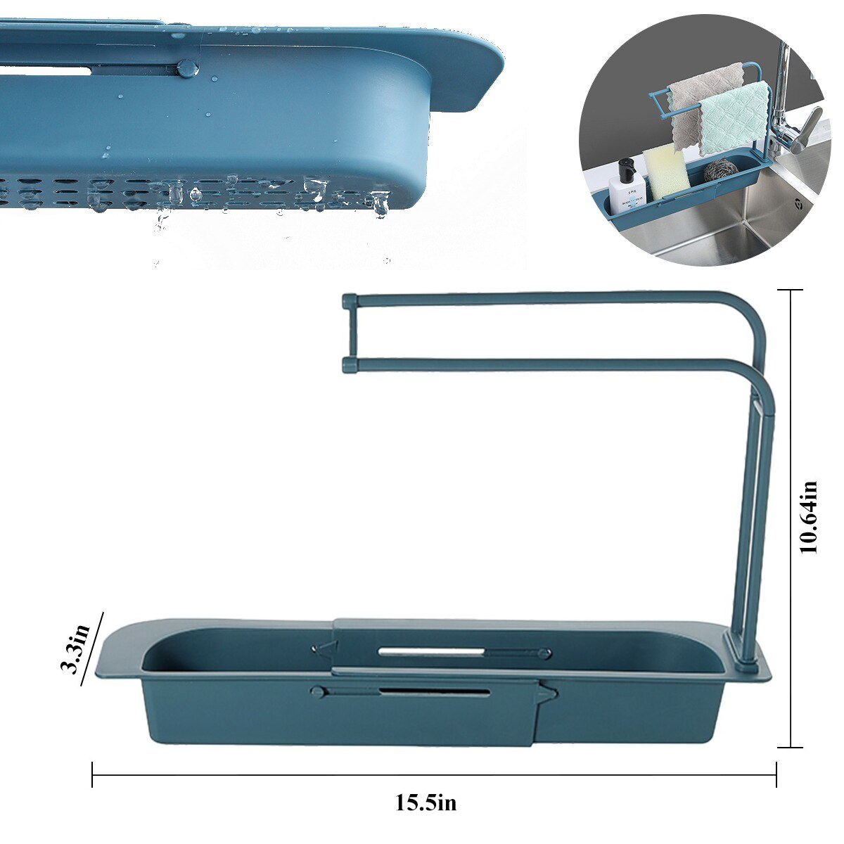 Drain Rack Kitchen Silicone Dish Drainer Tray Large Sink Drying Rack Worktop Organizer Drying Rack For Kitchen Dishes Tableware: blue