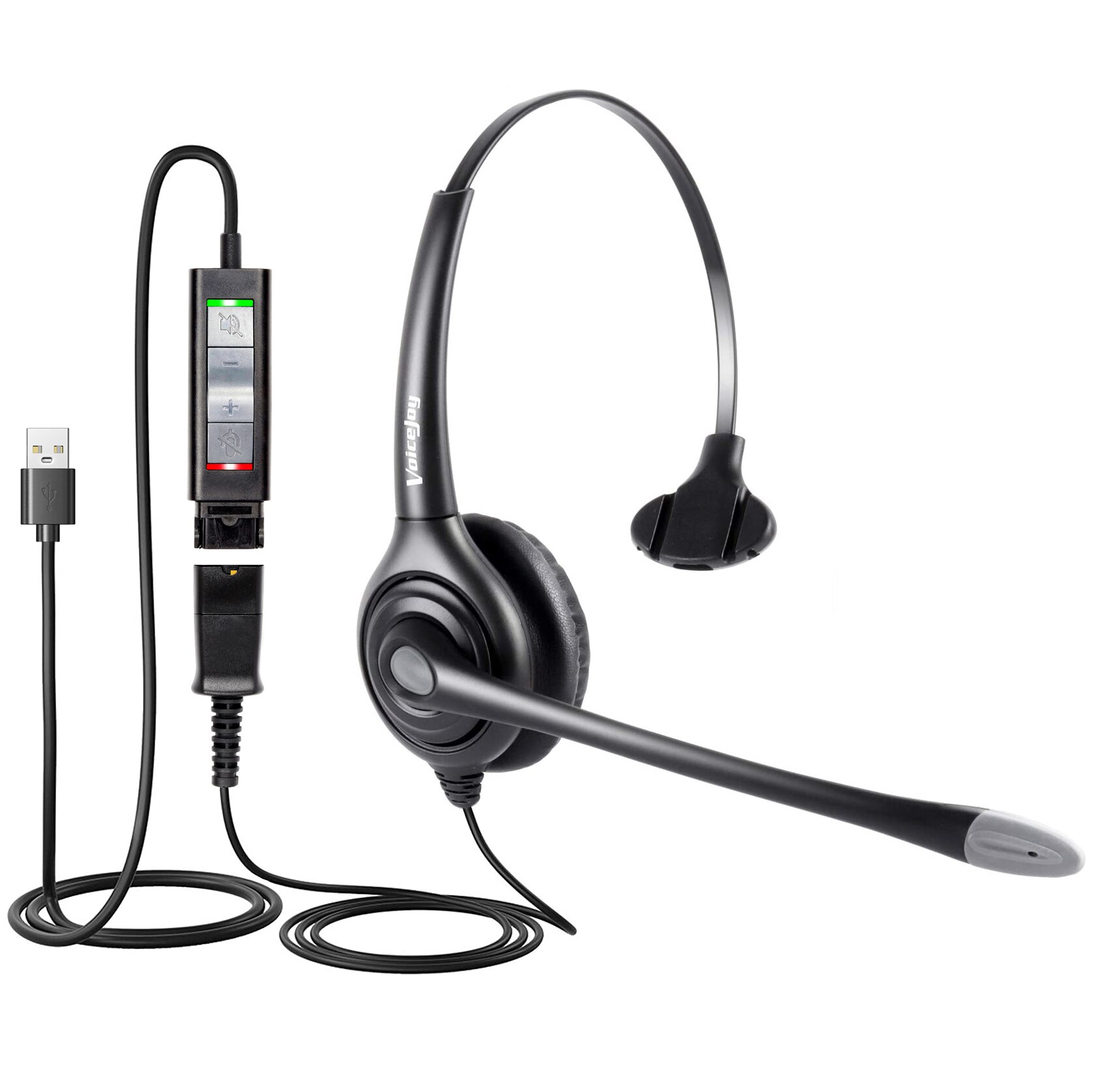 Wtyczka USB przewodowe słuchawki do laptopa, komputera, komputera, zestawu słuchawkowego z redukcją szumów Call Center, kompatybilny z Plantronics QD