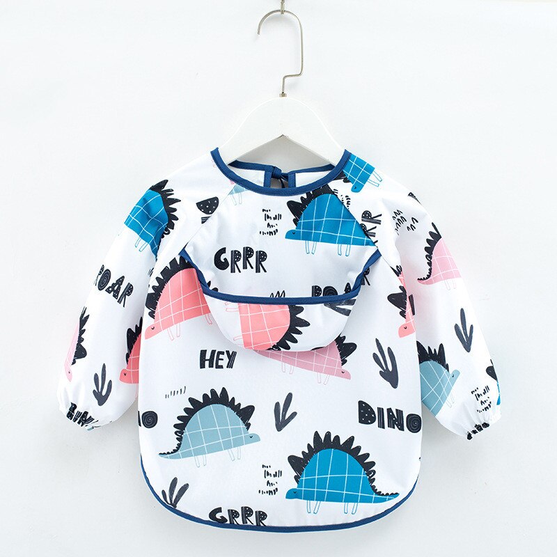 Bavoir imperméable à motif mignon de dessin animé pour bébé,vêtement avec poche pour le repas, tablier de peinture à manches longues pour enfant, lange pour le rôt, accessoire infantile pour manger,