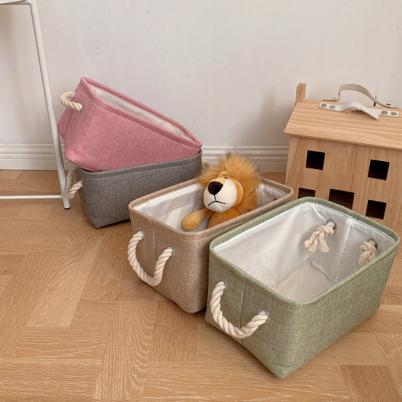 Cesta de almacenamiento de ropa, suministros para el hogar, cesta de clasificación de artículos diversos, caja organizadora de lino plegable, organizador de escritorio