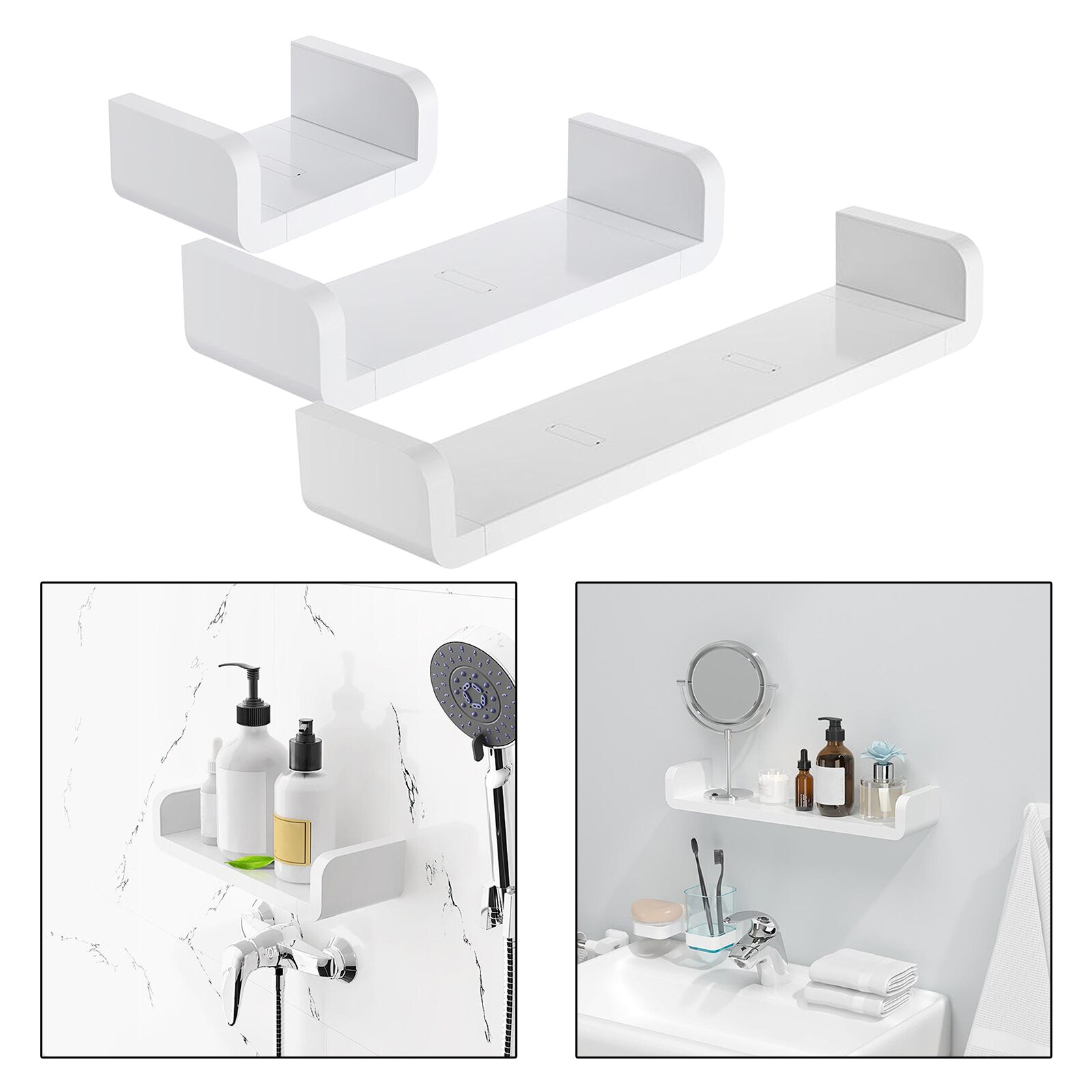 1pcs Floating Wall Hanging Shelves White U Shaped for Bathroom Display Organizer Mounted Bedside Dorm Bed Corner Shelfs
