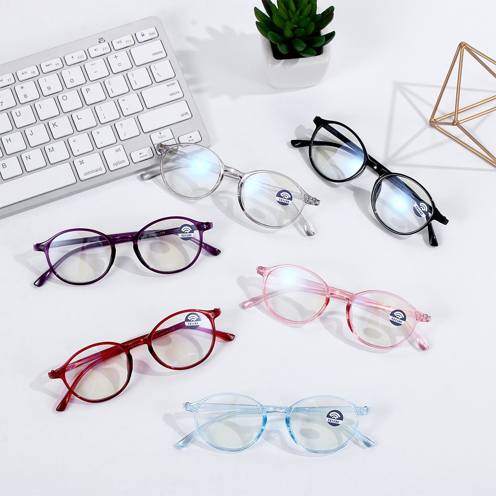 Sinistä valoa estävät lasit, pyöreät silmälasit, kirkas linssi, tietokonesuojalasit,  tr90 optiset silmälasikehykset