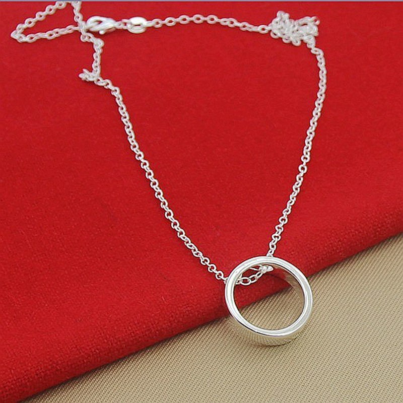 Collares de plata de ley 925 con colgantes de círculo redondo, cadena de 18 pulgadas, joyería para de compromiso