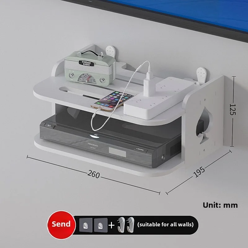 Étagère murale à 2 niveaux pour lecteur de Dvd, boîtier de télévision, étagère de routeur, étagères sans poinçon, support de rangement, support de décodeur, support de salon