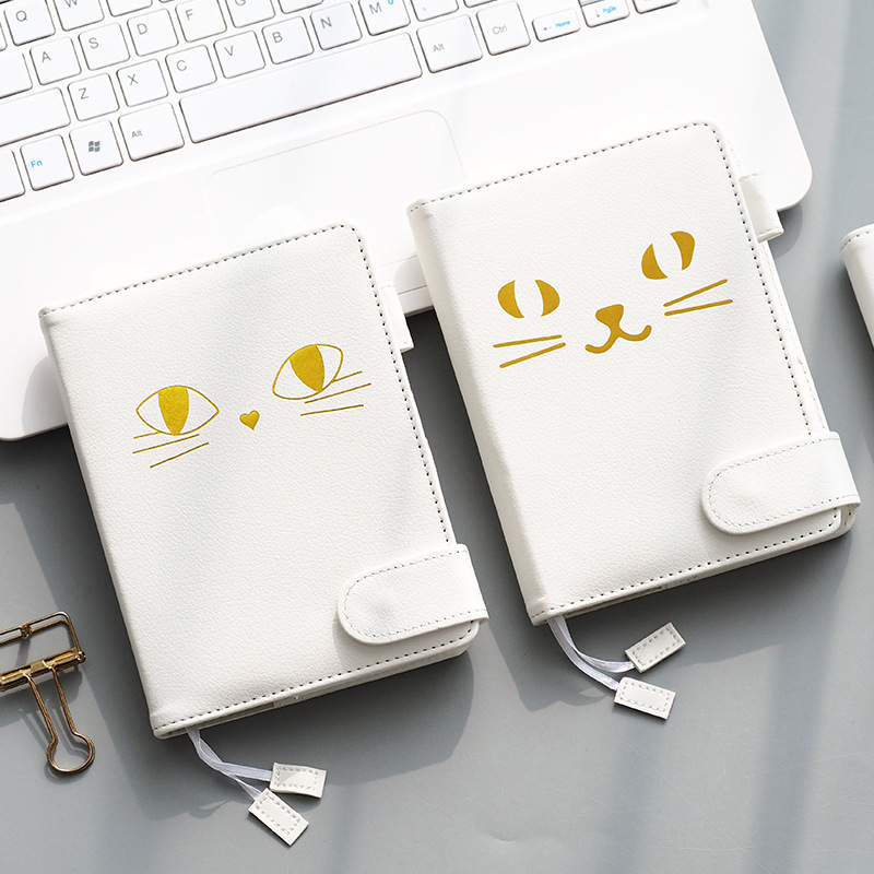 1 Pcs diary book PU shell notebook cute cartoon cat plan notebook soft cute girl print notebook diary A6