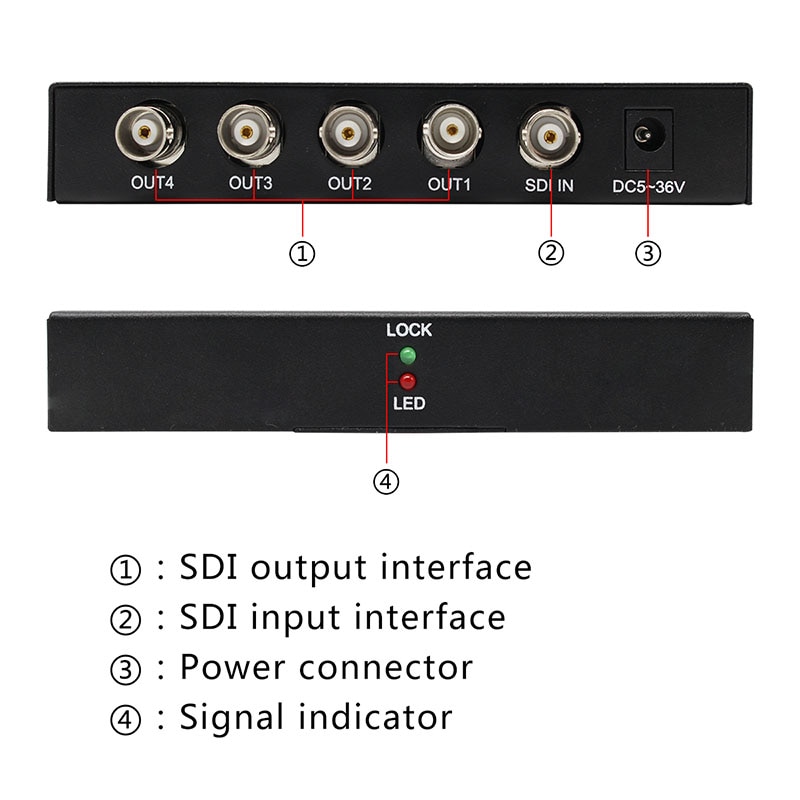 4 Port 1x4 SDI Splitter 3G HD SD SDI Distribution Amplifier Video 1080P Repeater Splitter with us/ uk/ eu/ au plug