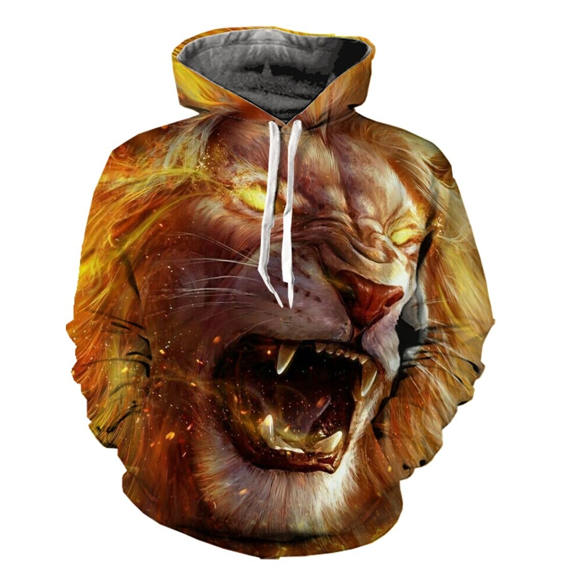 Fire Lion 3D Printed Funny Long Sleeve Men/Women Tops Autumn Clothing Men Casual Pullover Hoodies Streetwear: XS