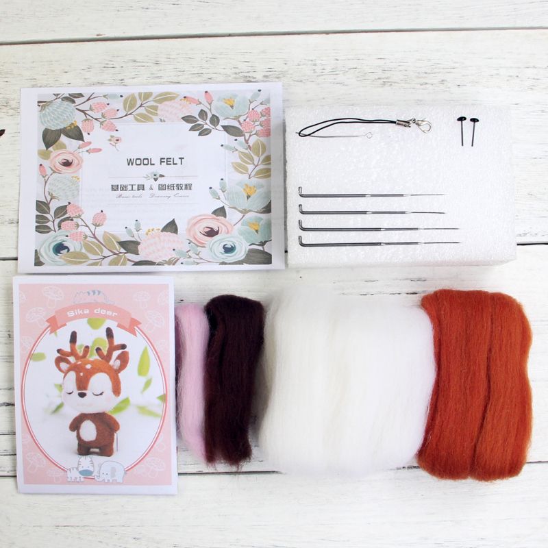 Ciervo sica Animal muñeca lana manualidad de fieltro DIY sin terminar Poked Set kit para manualidades para Material de aguja bolsa paquete