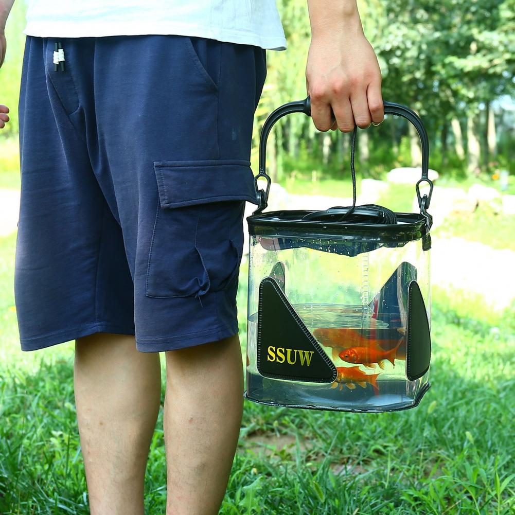 Cubo de pesca transparente, barril de pesca práctico, Mini barril de pesca EVA, plegable de plástico para exteriores
