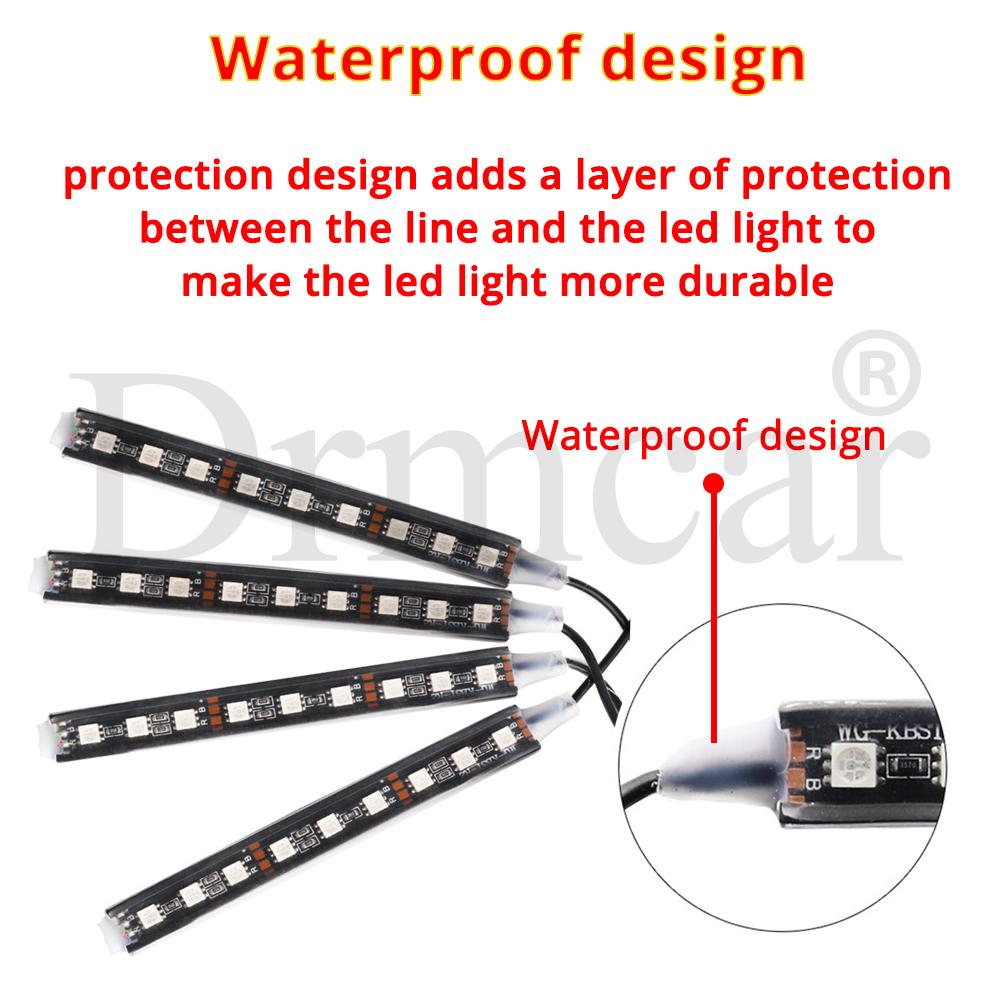 4X Auto Rgb Led Rem Strip Licht 5050 Smd Auto Afstandsbediening Decoratieve Flexibele Sfeer Lamp Extra Interieur Decoratie