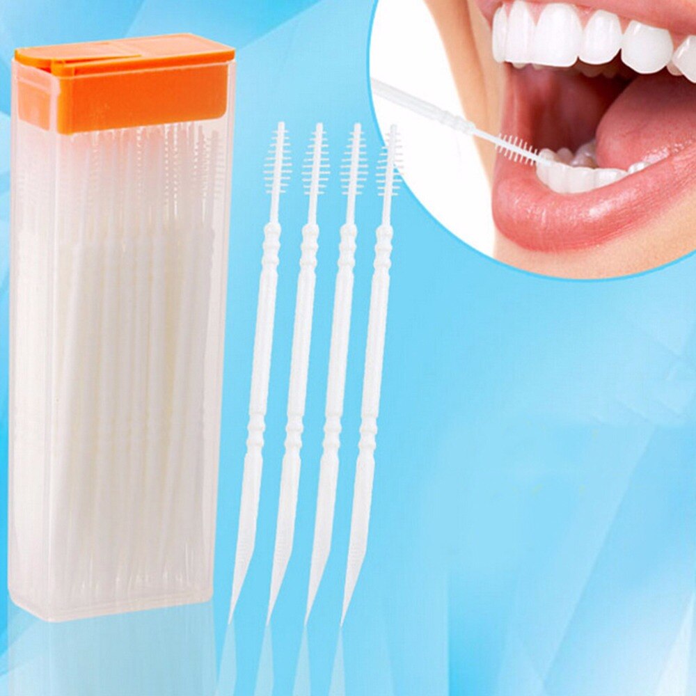 50 Stks/pak 2 Manier Oral Dental Plastic Tooth Pick Interdentale Borstel Tandenstokers Met Draagbare Case Kleur Willekeurige