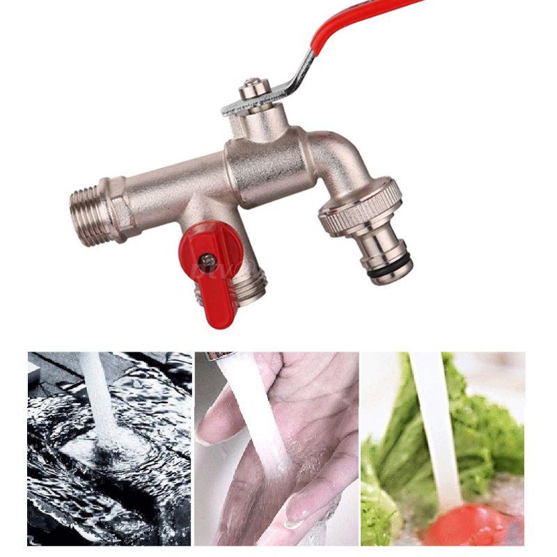 90 Degree Double Valve Water Tap Durable Brass Manual Adjust Faucet for Home Outdoor Garden Tools