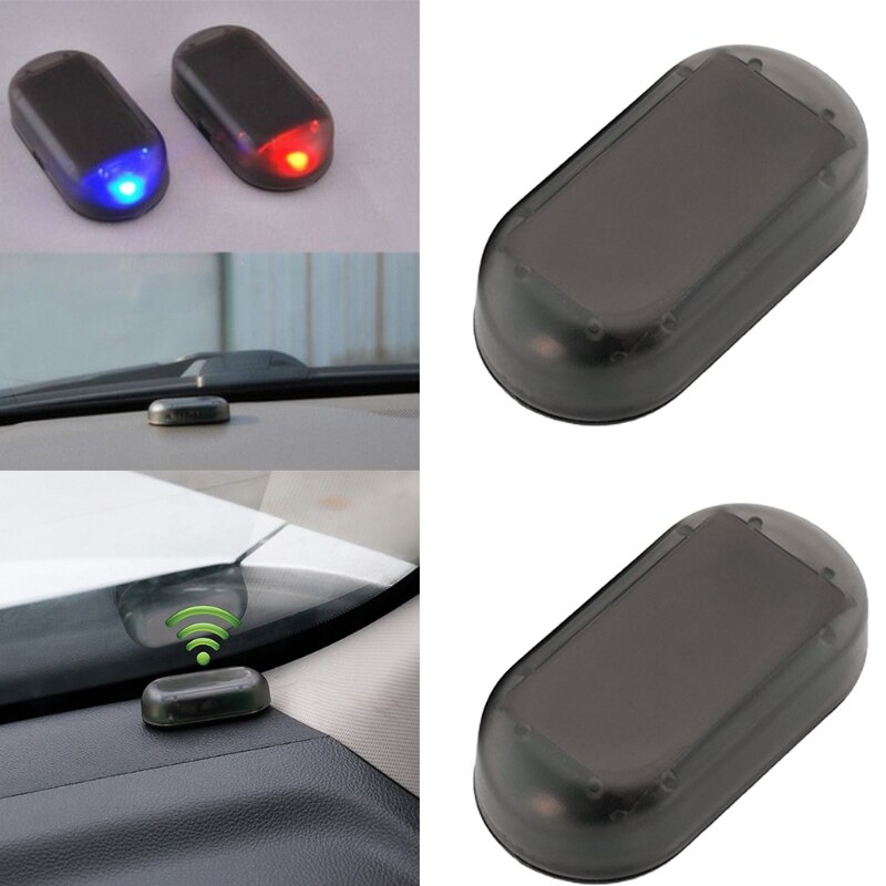 2pcs Solar Powered Car Alarm System,Vehicle LED Light Anti-Theft Flash Blinking G8TE