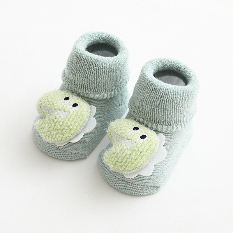 Calcetines de dibujos animados para bebé, niño y niña, oso de conejo, antideslizantes, suaves y cálidos, para invierno y otoño, para interiores, de 1 a 3 años: green
