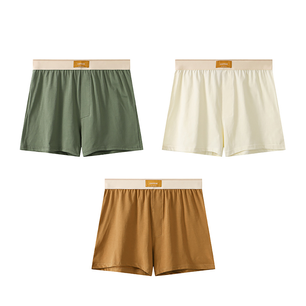 3PCS/Pack M-4XL 100% Cotton Pajama Pants Loose Big Size Boxers & Briefs Underwear High Elastic Waist Comfortable Men's Panties: M / Brown